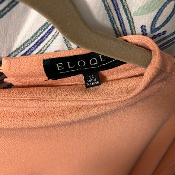 Eloquii Soft Coral Long Sleeve Dress with Ruching, Long Bell Sleeves EUC - Picture 5 of 8